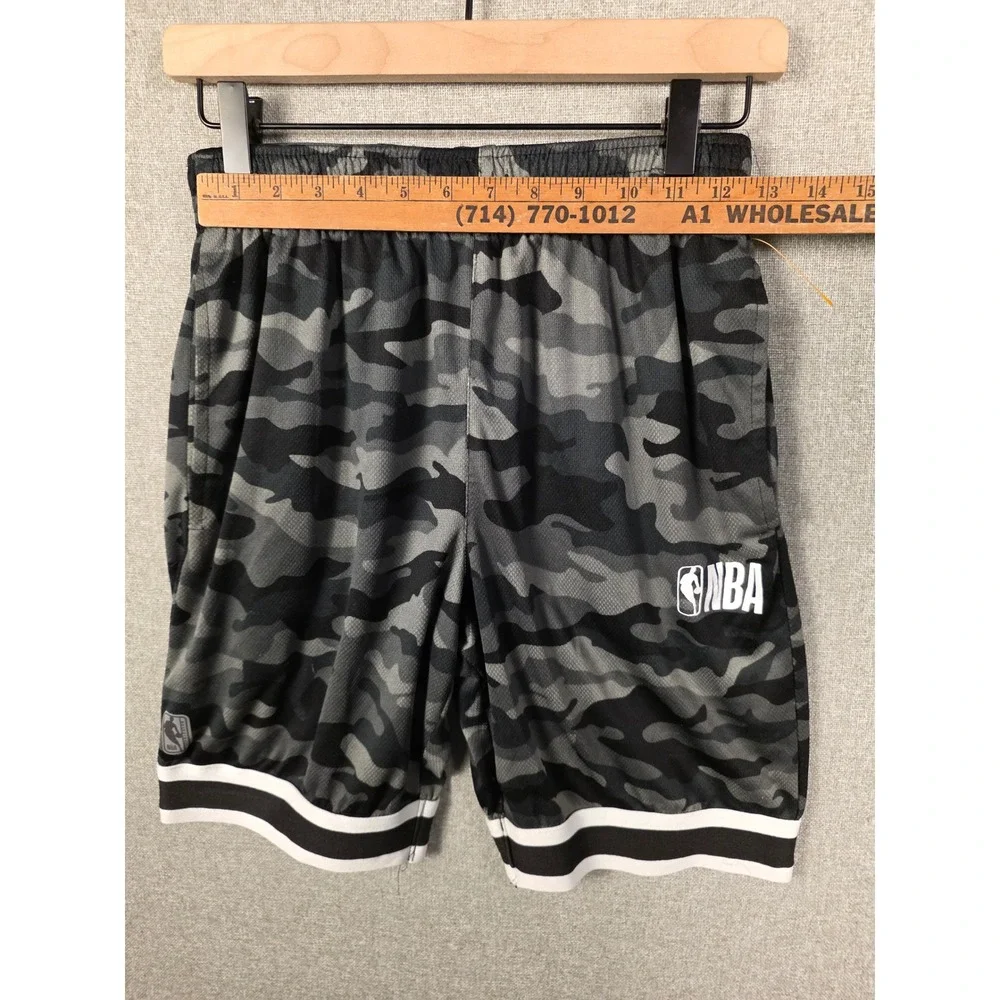 NBA Mens Camo Basketball Shorts Grey Black Mesh Athletic Size Small